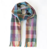 Lambswool Scarf - Purple, Heather, Green and Blue Block Check - John Hanly
