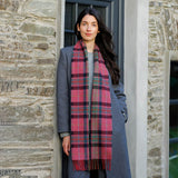 Lambswool Scarf - Rose, Pink and Navy Plaid - John Hanly - on model