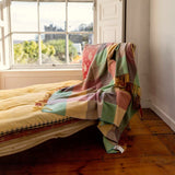 Lambswool Throw - Yellow, Green, Beige and Orange Block Check - John Hanly - lifestyle