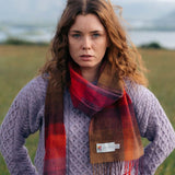 Lambswool Scarf - Purple, Red and Brown Block - John Hanly - on model 2