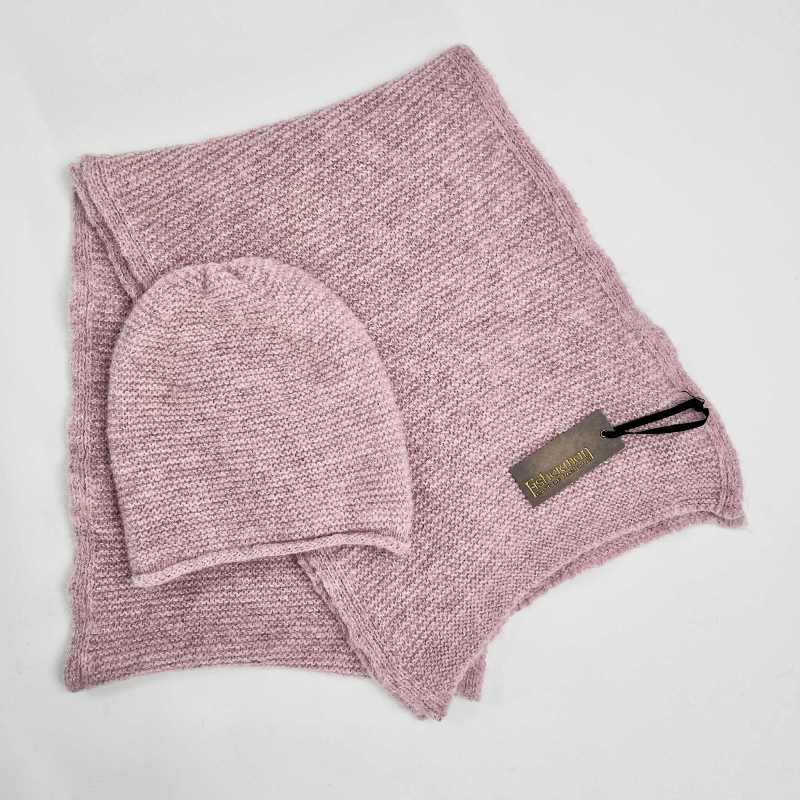 louchy Beanie and Links Stitch Alpaca Scarf - Pink - Fisherman Out of Ireland