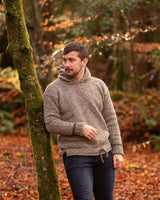 Man Hoodie – Porridge and brown – Rossan Knitwear - on model