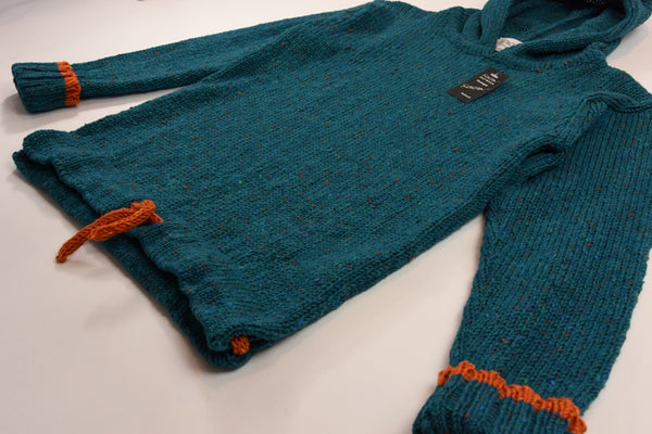 Man Hoodie – Teal and orange – Rossan Knitwear - detail