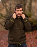 Man Hoodie – dark green and green – Rossan Knitwear - on model