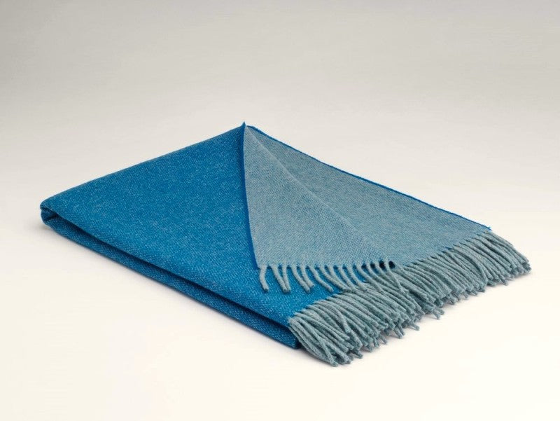Merino lambswool Throw - Cobalt Blue Reversible - McNutt of Donegal
