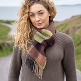 Merino and Cashmere Scarf - Green, Wine and Clay Diamond Check - John Hanly - on model
