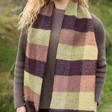 Merino and Cashmere Scarf - Green, Wine and Clay Diamond Check - John Hanly - on model, close up