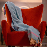 Merino and Cashmere Throw – Aqua, Cream and Purple Herringbone - John Hanly