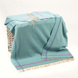Merino and Cashmere Throw – Aqua, Cream and Purple Herringbone - John Hanly