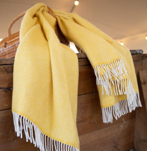 Merino and Cashmere Throw – Yellow Herringbone - John Hanly