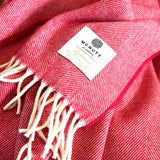 Merino Lambswool Throw - Red and Cream Herringbone - McNutt of Donegal - close up