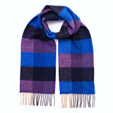 Merino and Cashmere Scarf - Navy, Cobalt and Purple Diamond Check - John Hanly