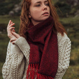 Merino and Cashmere Scarf - Red and Maroon Herringbone - John Hanly- on model 2