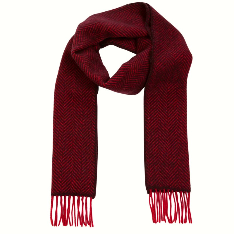 Merino and Cashmere Scarf - Red and Maroon Herringbone - John Hanly