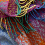 Merino and Cashmere Throw - Berry, Lavender, Pink and Orange Block Textured Twill - John Hanly - close up