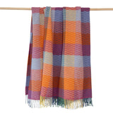Merino and Cashmere Throw - Berry, Lavender, Pink and Orange Block Textured Twill - John Hanly
