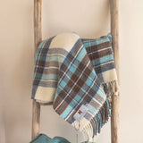 Merino and Cashmere Throw – White, Aqua and  Rust Plaid - John Hanly - lifestyle