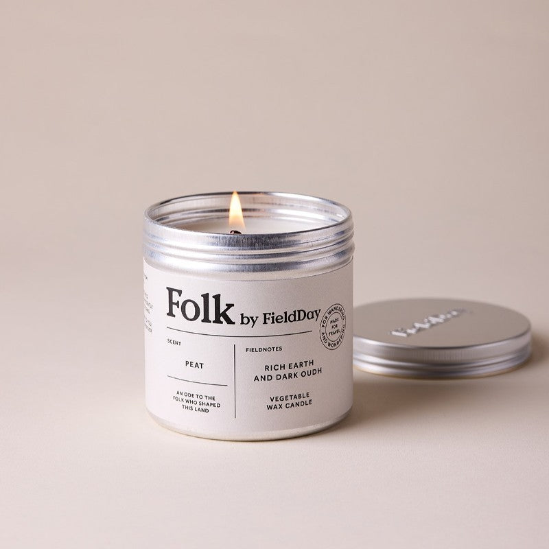 Peat Folk Tin Candle – Field Day - lit