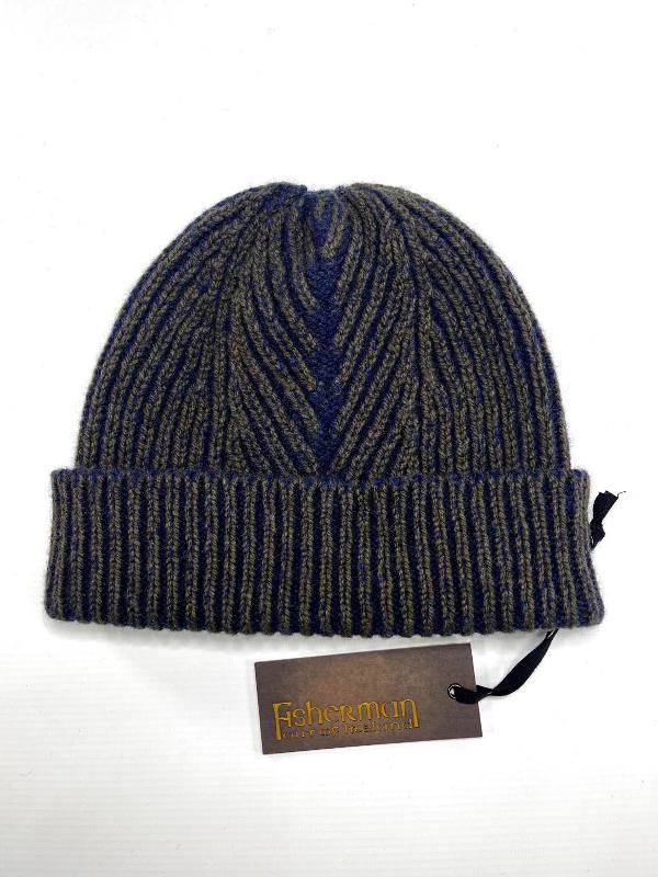 Plated Herringbone Rib Stitch Hat - Army - Fisherman Out of Ireland