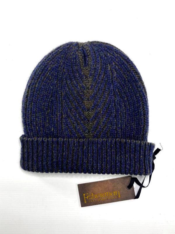 Plated Herringbone Rib Stitch Hat - Dark Indigo - Fisherman Out of Ireland