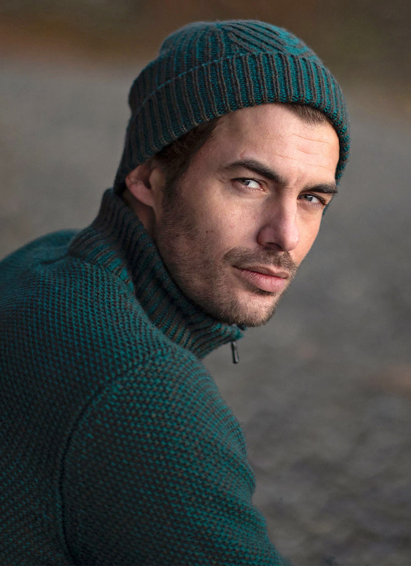 Plated Herringbone Rib Stitch Hat - Emerald - Fisherman Out of Ireland