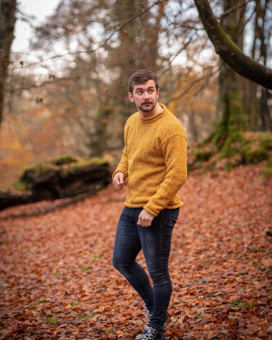 Roll neck jumper – Speckled yellow – Rossan Knitwear - on model