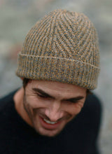 Rib Herringbone Stitch Hat - Mustard and Grey - Fisherman Out of Ireland - front