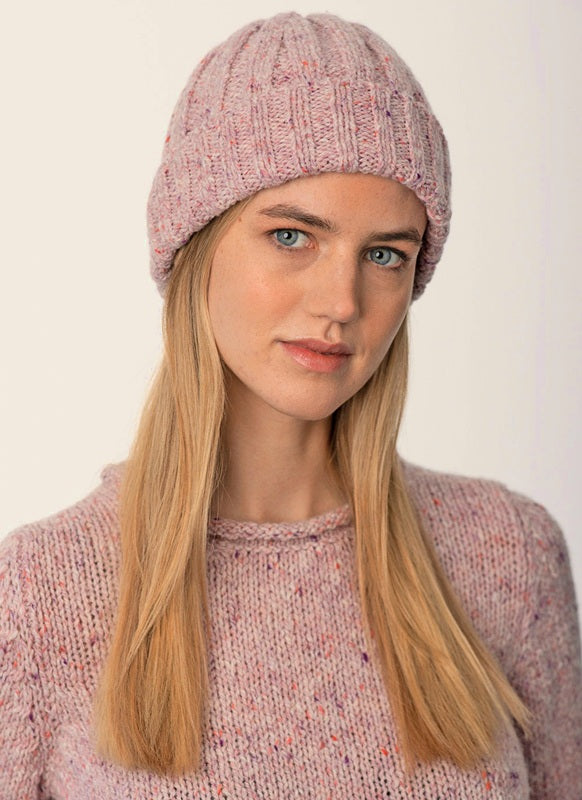 Ribbed Hat - Wild Rose - Fisherman Out of Ireland - on model