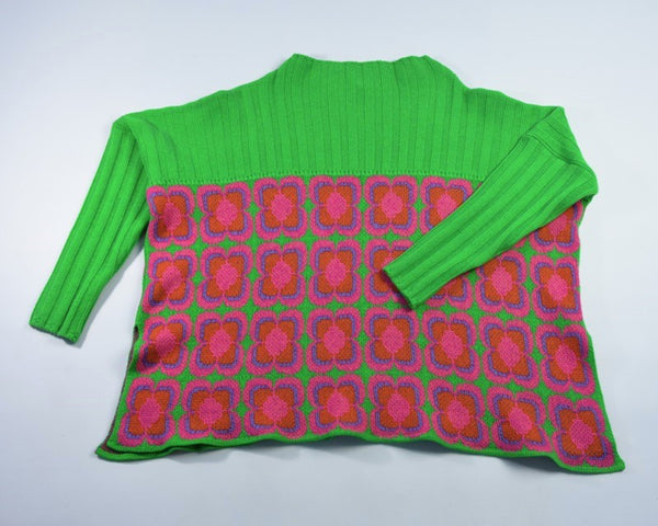 Ribbed Retro Daisy Jumper - Apple green, fiesta, papaya and amethyst - Linda Wilson