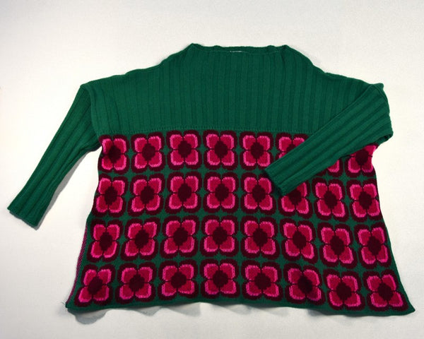 Ribbed Retro Daisy Jumper - Forest, beetroot, chianti and fiesta - Linda Wilson