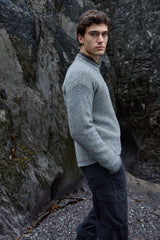 Ribbed Roll Neck Jumper with curved end at back - Smoke - Fisherman Out of Ireland - on model - side