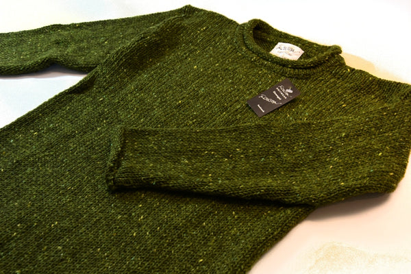 Roll neck jumper – Speckled green – Rossan Knitwear - detail