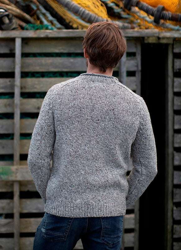 Saddle Shoulder Roll Neck Jumper - Porridge - Fisherman Out of Ireland - back on model