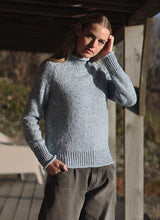 Saddle Shoulder Jumper with Roll Edges - Blue Mist - Fisherman Out of Ireland - on model