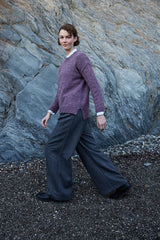 Slouchy Crew Neck Jumper with Side Slits - Mauve - Fisherman Out of Ireland - on model - side
