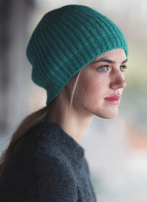 Slouchy Ribbed Hat - Emerald - Fisherman Out of Ireland - side