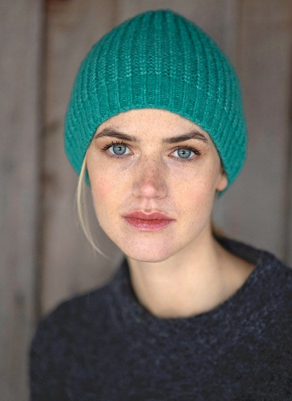 Slouchy Ribbed Hat - Emerald - Fisherman Out of Ireland - front