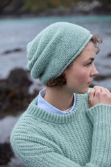 Slouchy Beanie - Mint Cream - Fisherman Out of Ireland - on model