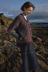 Tapestry V-Cardigan with side seam pockets - Cinnamon Spice - Fisherman Out of Ireland - on model - side