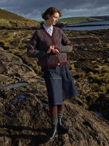 Tapestry V-Cardigan with side seam pockets - Cinnamon Spice - Fisherman Out of Ireland - on model