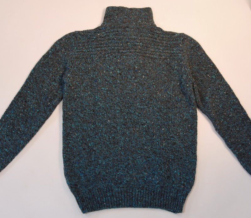 Toggle Buttoned Collar Jumper - Teal Grey - Fisherman Out of Ireland - back