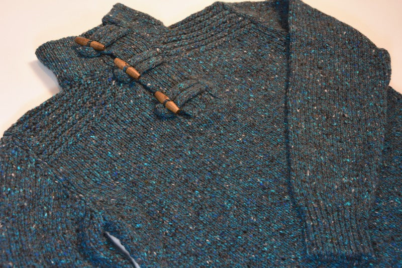 Toggle Buttoned Collar Jumper - Teal Grey - Fisherman Out of Ireland - detail