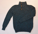Toggle Buttoned Collar Jumper - Teal Grey - Fisherman Out of Ireland