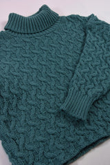 Turtleneck Cropped Aran Sweater – Teal – McConnell