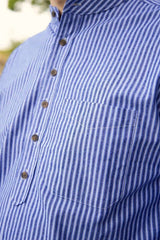 Vintage Granddad Shirt - Lee Valley - Blue Stripes - detail pocket