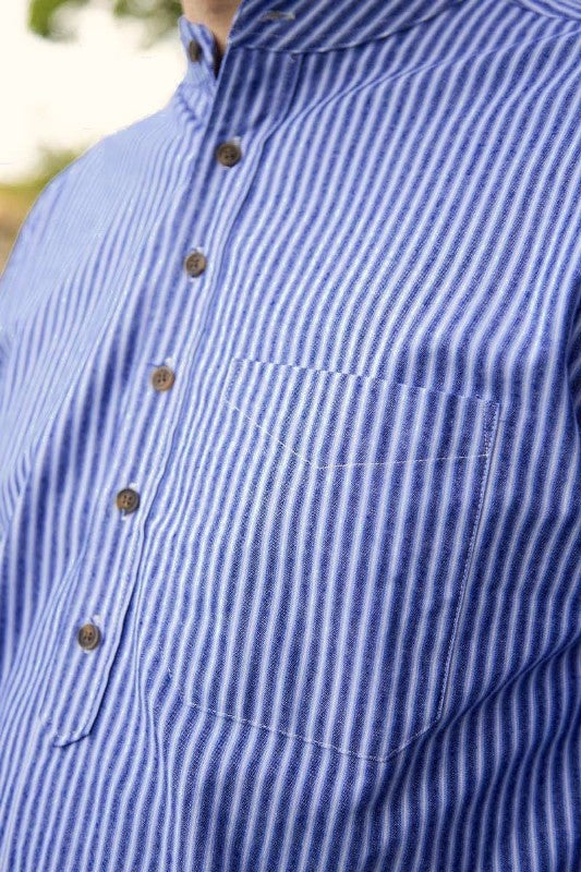 Vintage Granddad Shirt - Lee Valley - Blue Stripes - detail pocket