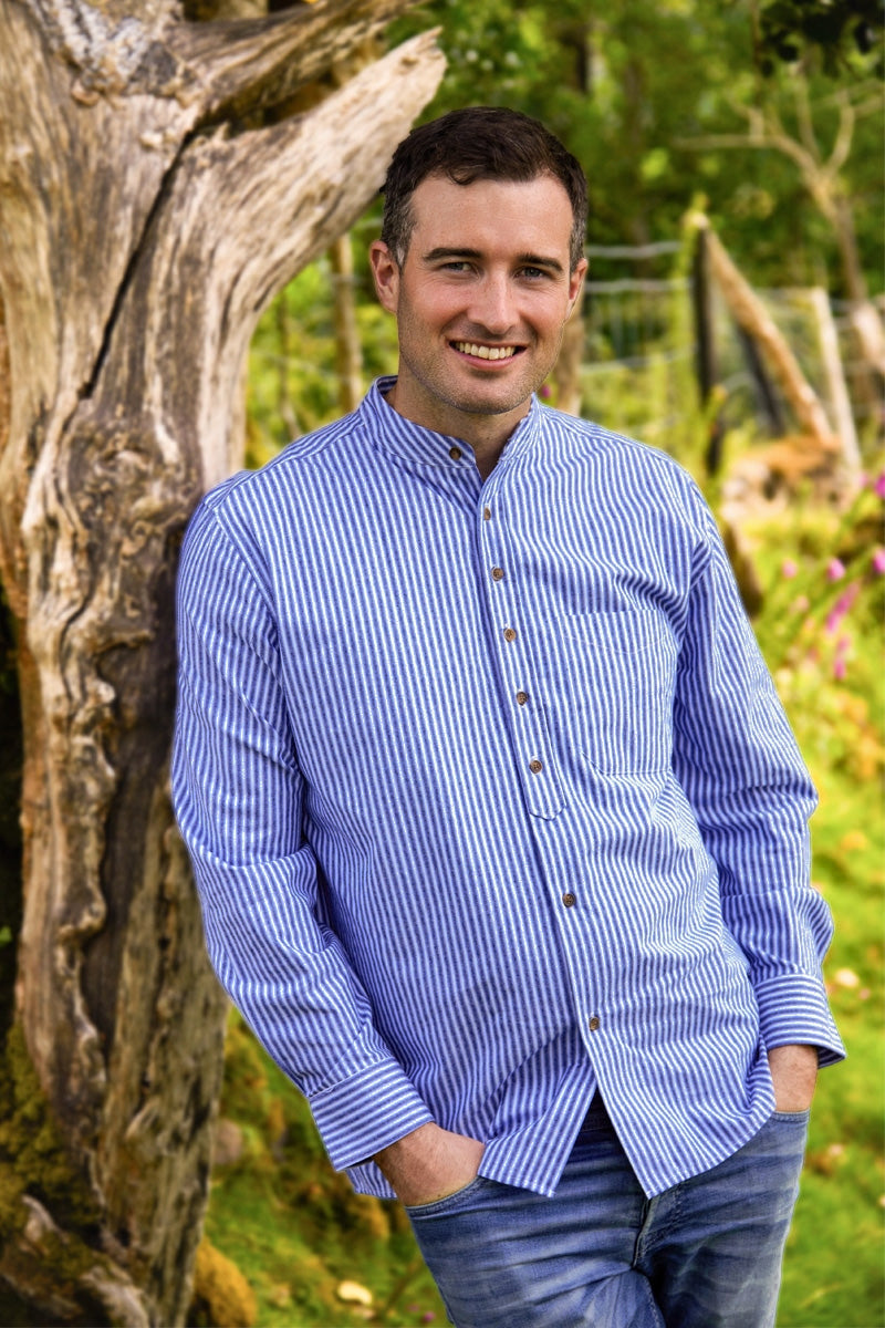 Vintage Granddad Shirt - Lee Valley - Blue Stripes - Front