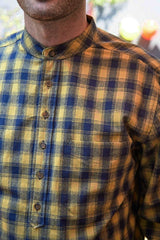 Vintage Granddad Shirt - Mustard and Navy Plaid Check - Lee Valley - detail pocket