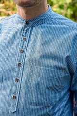Vintage Granddad Shirt - White Stripes on Blue/Grey Ground - Lee Valley - detail pocket