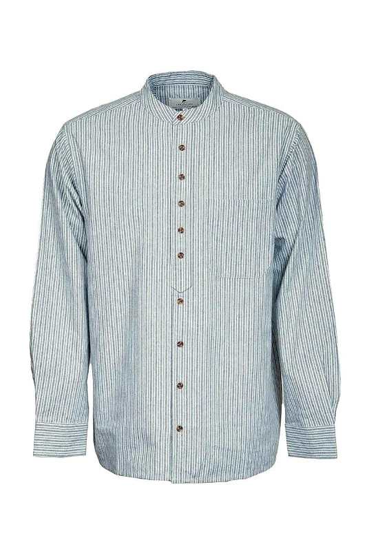 Vintage Granddad Shirt - Slate grey pin stripes - Lee Valley - front